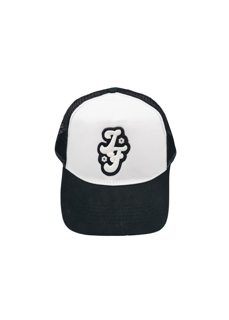 FLOWER BLACK&amp;WHITE TRUCKER HAT